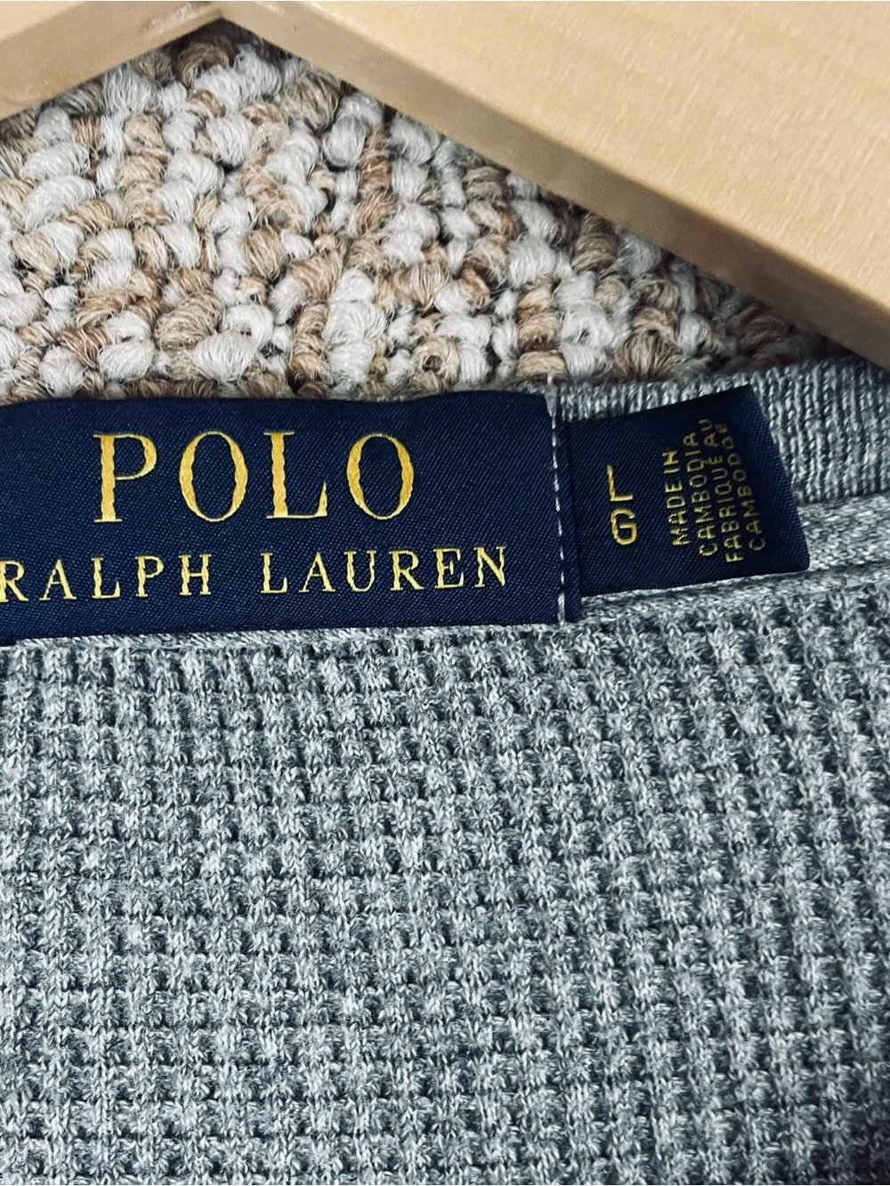 Polo Ralph Lauren Thermal Shirt Mens L Gray Waffle Knit Long Sleeve Pony F248